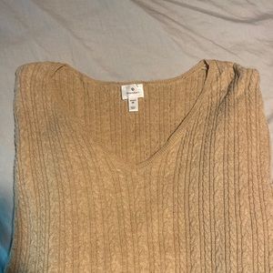 Womens Tan Dressbarn V neck Sweater With Button Detail on Sleeve Size 1X